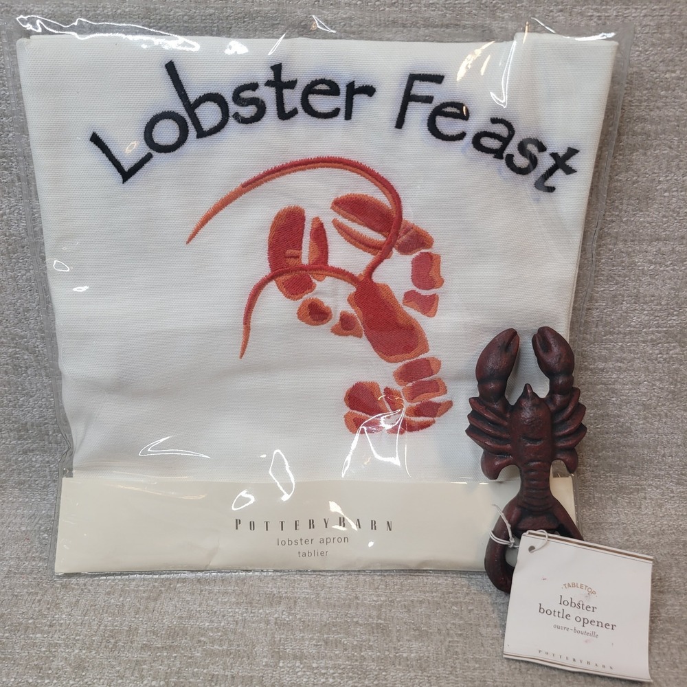 Pottery Barn Lobster Feast Apron Embroidered w Lobster Bottle Opener Both NEW - Picture 8 of 8